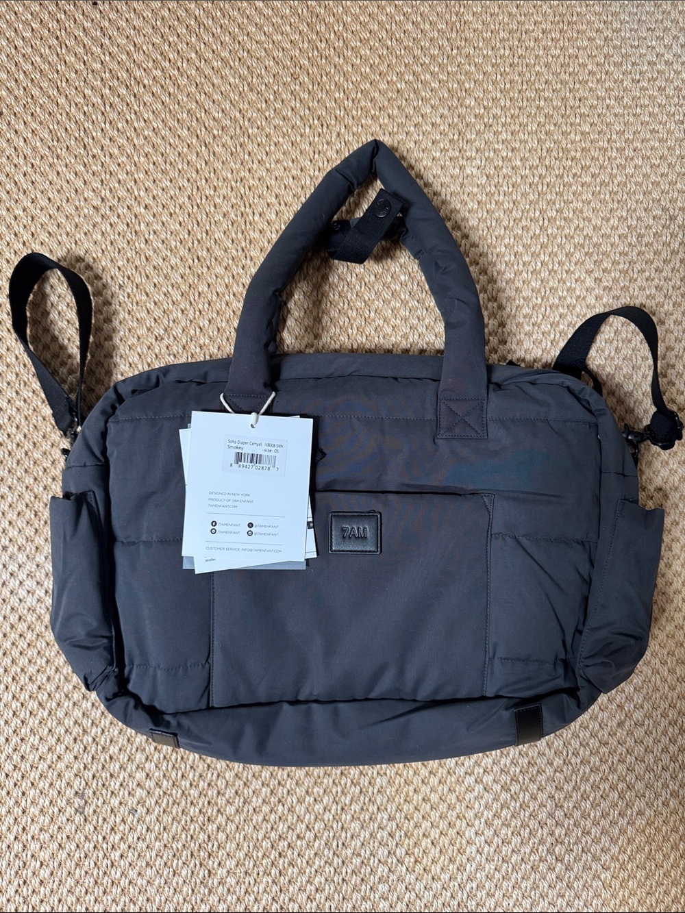 7AM Enfant Black Padded Baby Bag - Quilted Travel Diaper Tote